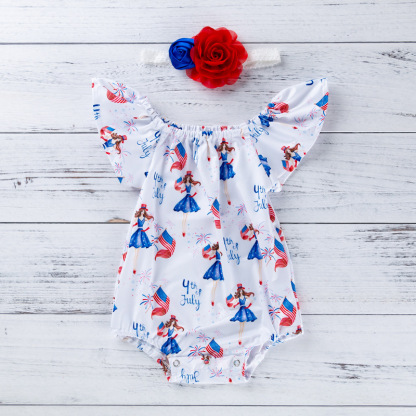 Baby Girl American Independence Day Ice cream Flysleeve Bodysuit