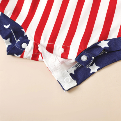 Baby Girl American Independence Day Striped Stars Bodysuit