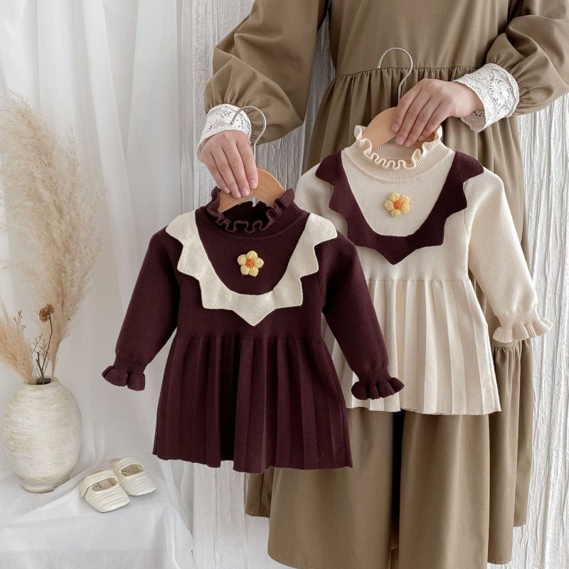 Baby Girl Knitted Flower Long Sleeve Dress