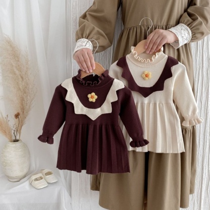 Baby Girl Knitted Flower Long Sleeve Dress