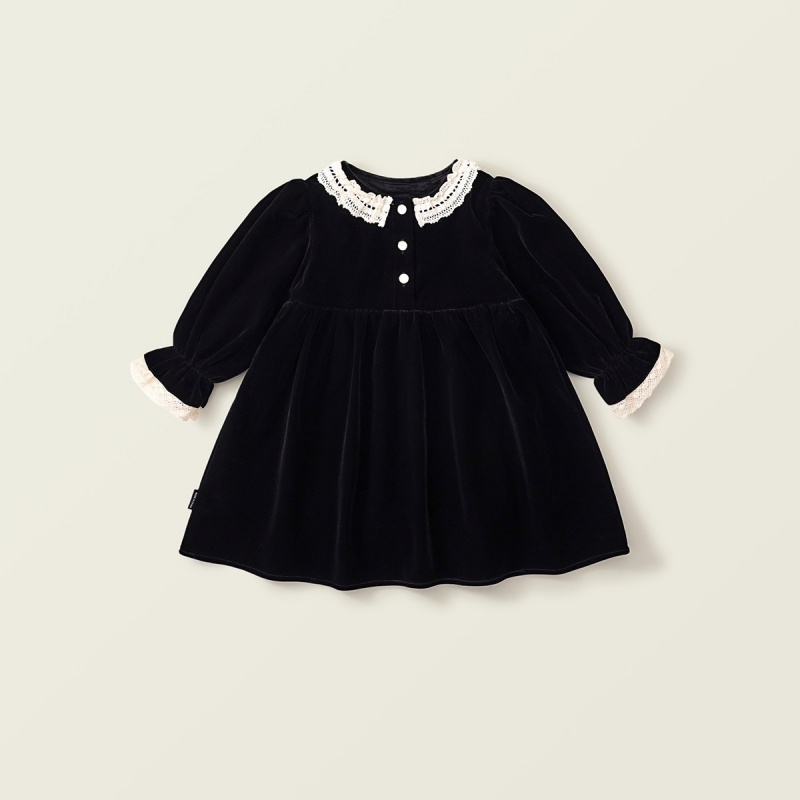 Baby Girl Velvet Padded Lace Lace Princess Dress Long Sleeve Dresses