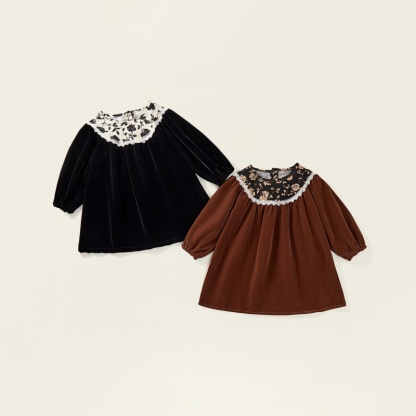 Baby GirlVelvet Lace Bubble Sleeve Long Sleeve Dress