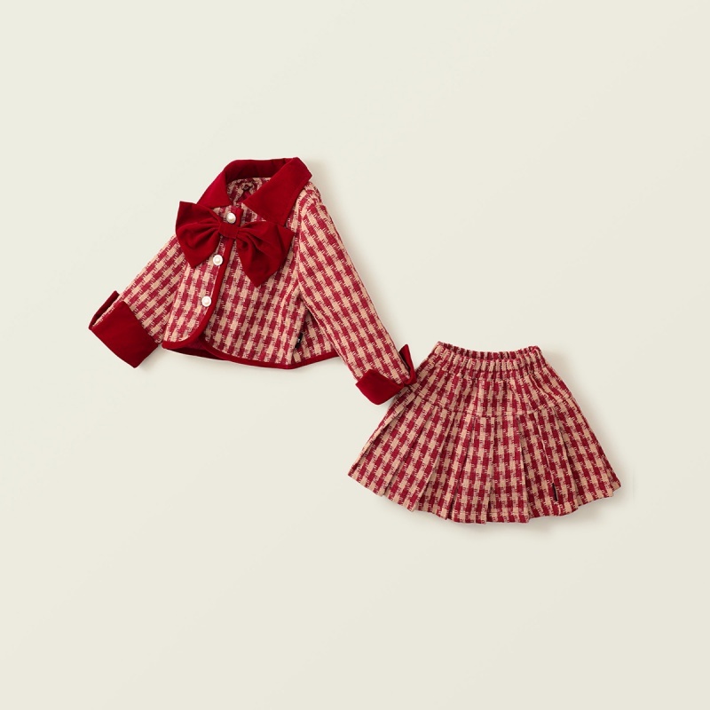 Baby Girl Sandwich Cotton Thickened Plaid Bow Set