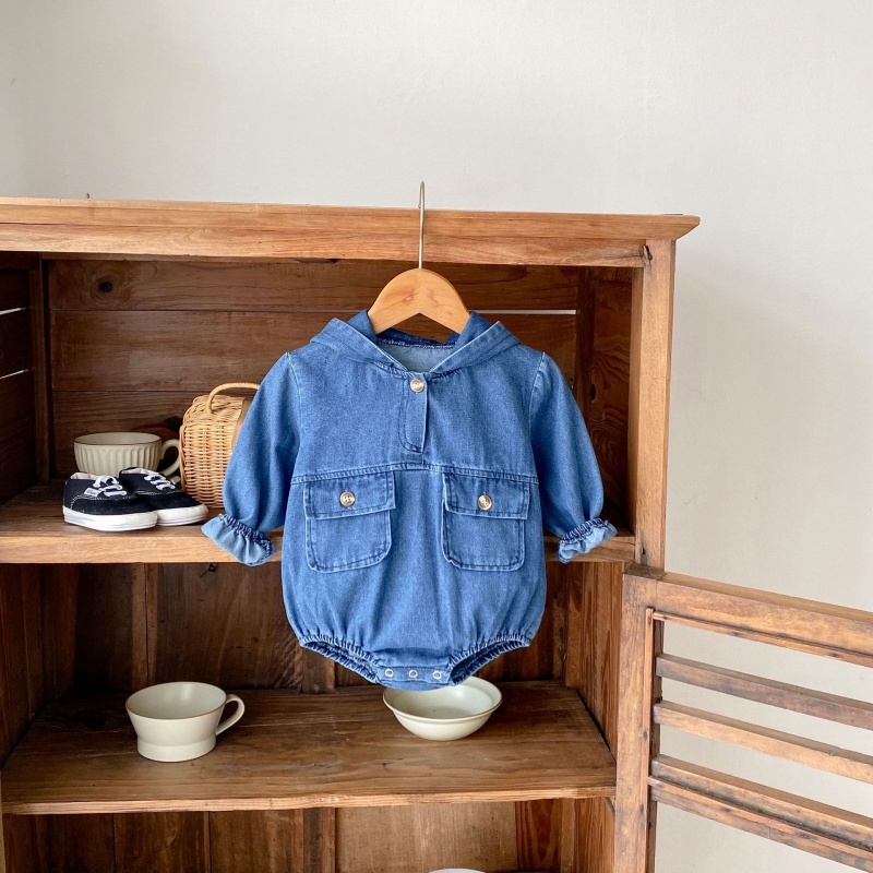 Baby Girl/Boy Cowboy Hooded Double Pocket Long Sleeve Bodysuit
