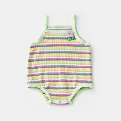 Baby Gir Cute Flower Stripe Sling Sleeveless Bodysuit
