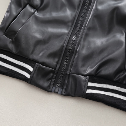 2pcs Baby Boy Leather Baseball Jersey Long Sleeve Set
