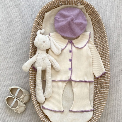 2pcs Baby Girl Lapel Long Sleeve Cardigan Micro Flared Trousers Set