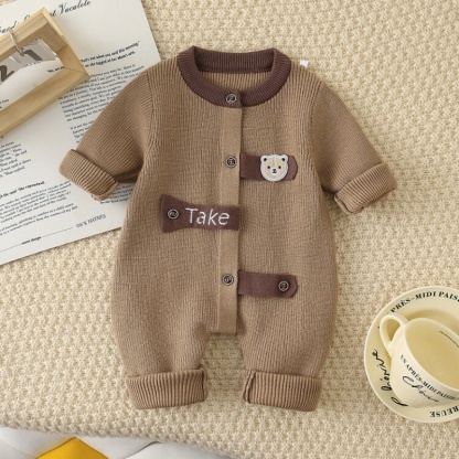 Baby Girl/Boy Cute Cartoon Striped Knitted Bear Long Sleeve Romper