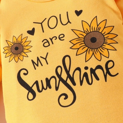 2pcs Baby Girl Alphabet Sunflowers Long Sleeve Set With Hairband
