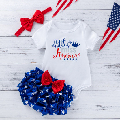Baby Boys Independence Day Letter Print Bodysuit + Pant +Hairband Three-piece set