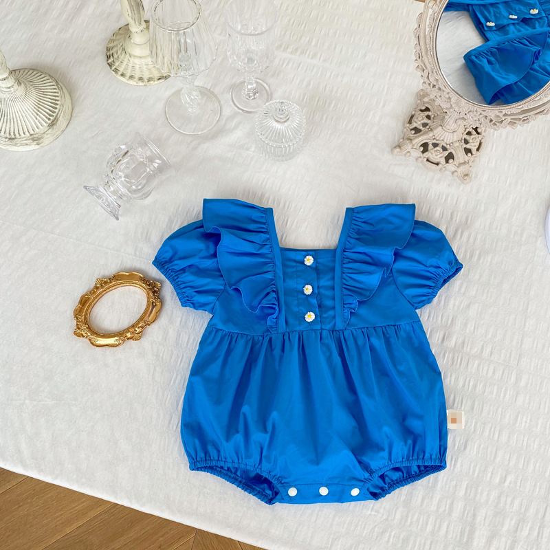 Baby Girl Lace Sleeve Flower Button Bodysuit