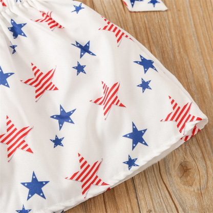 Baby Girl Independence Day Stars Sling-shirt+ Raglan Shorts + Hairband 3pcs Set