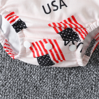 Baby Boy/Girl Independence Day Flag Print Short Sleeve Bodysuit