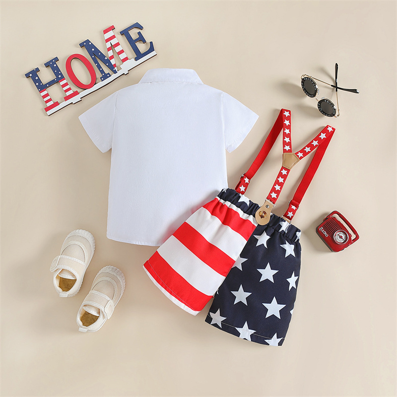 Baby Boys Independence Day Stars and streaks Gentlemen T-shirt+Suspenders 2pcs Set