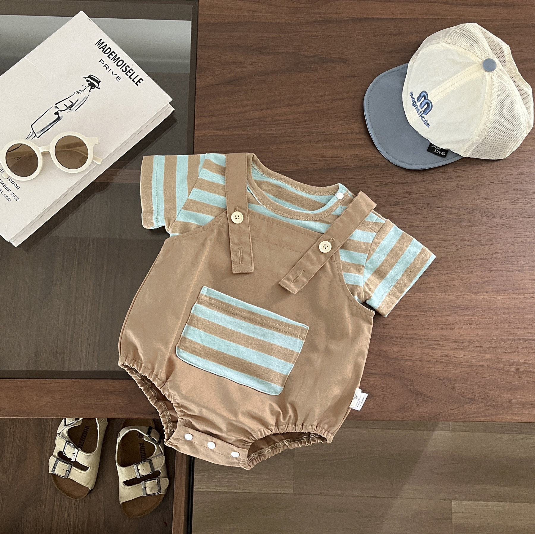 Baby Boy Two-pieces Sling-back Streak Romper