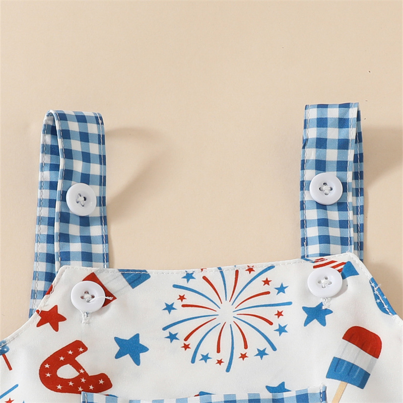 Baby Girl Independence Day Monogram Fireworks Sling Sleeveless Bodysuit