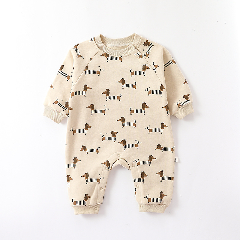 Baby Boy Cute Fluff Bear Graphic Pocket Long Sleeve Romper-kissminis