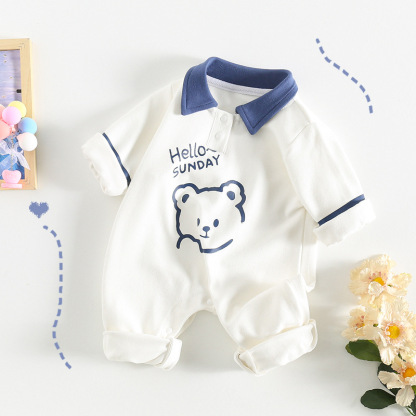 Bear Cartoon Single Layer Long Sleeve Romper