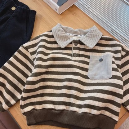 Baby Stripe One Piece Fleece Polo Shirt