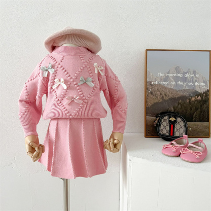 2pcs Baby Girl Bow Knit Sweater Set