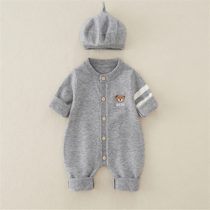 2pcs Baby Cute Cute Bear Knitted With Hat Long Sleeve Romper