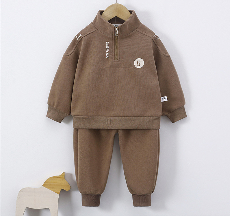 2pcs Baby Boy Digitally Printed Stand-up Collar Casual Sweatshirt Set