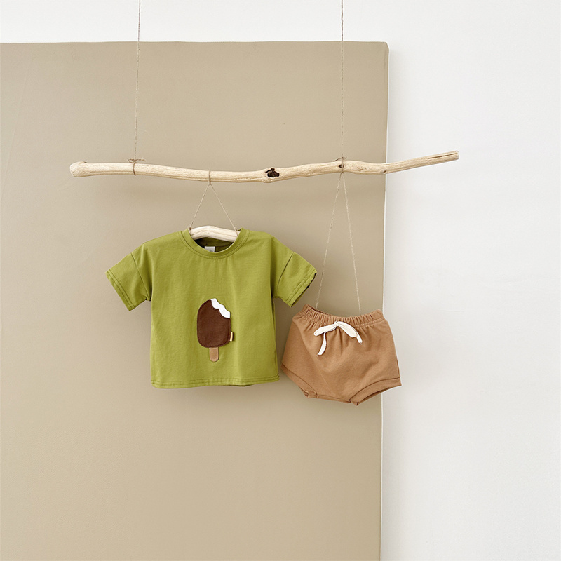 2pcs BabyBoy Ice Cream Cute T-shirt with Pant Set