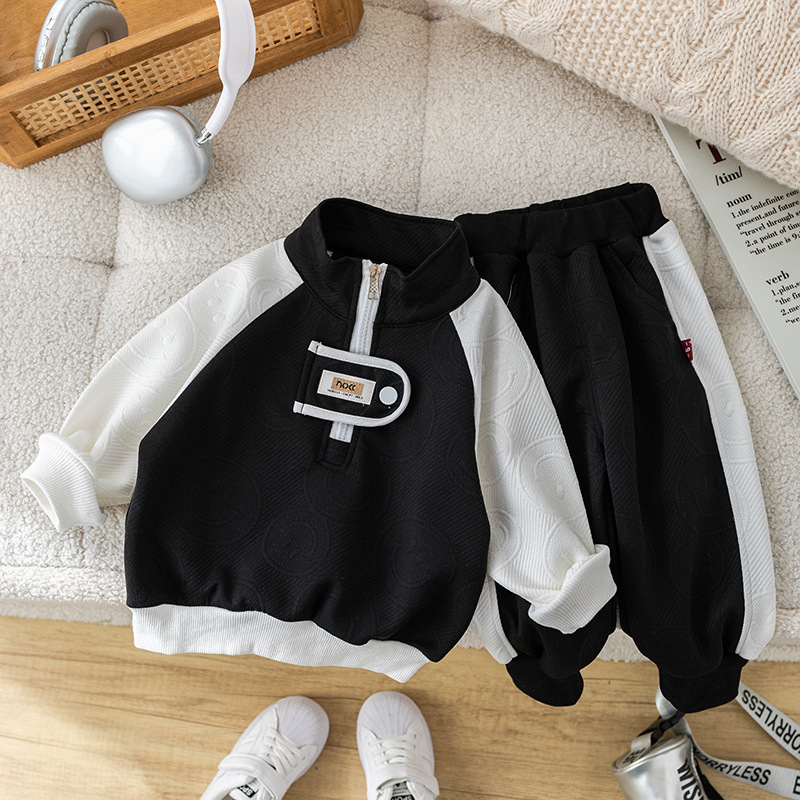 2pcs Baby Boy Long Sleeve Casual Full Print Smile Set