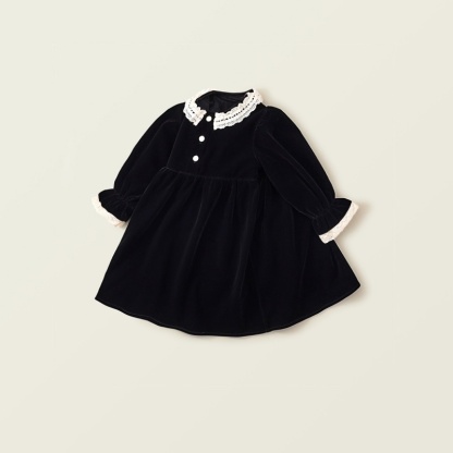 Baby Girl Velvet Padded Lace Lace Princess Dress Long Sleeve Dresses