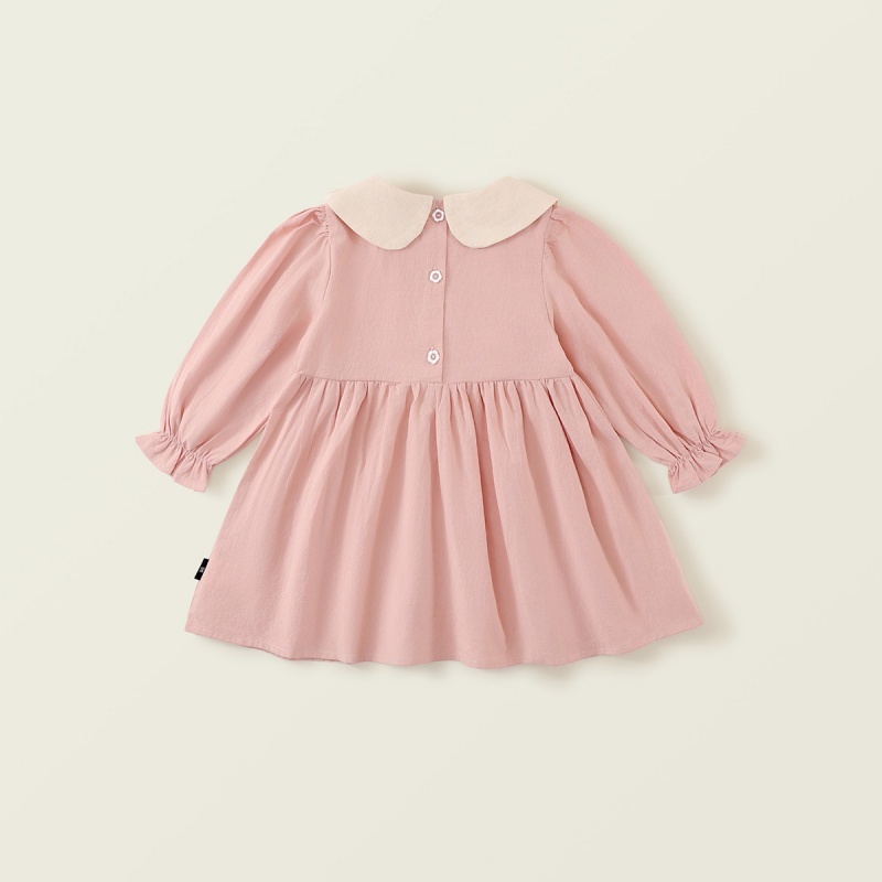 Baby Girl Babydoll Collar Bear Embroidery Long Sleeve Dresses