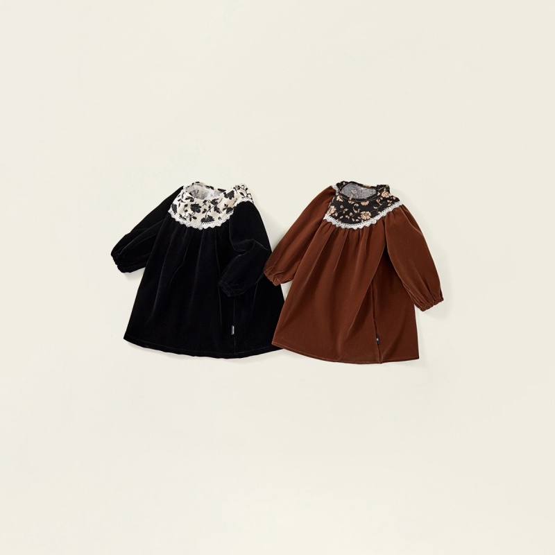 Baby GirlVelvet Lace Bubble Sleeve Long Sleeve Dress