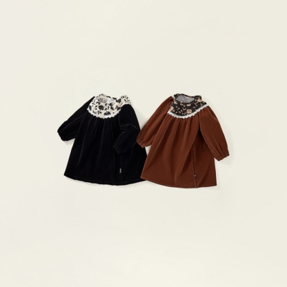 Baby GirlVelvet Lace Bubble Sleeve Long Sleeve Dress