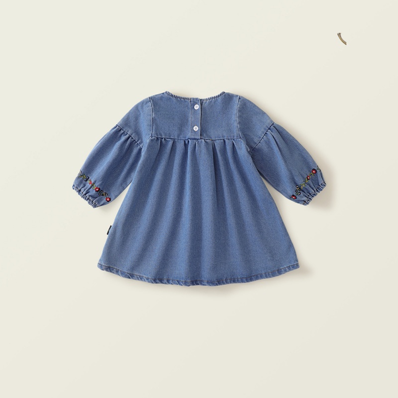 Baby Girl Ethnic Embroidered Denim Skirt Long Sleeve Dresses
