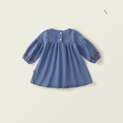 Baby Girl Ethnic Embroidered Denim Skirt Long Sleeve Dresses