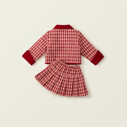 Baby Girl Sandwich Cotton Thickened Plaid Bow Set