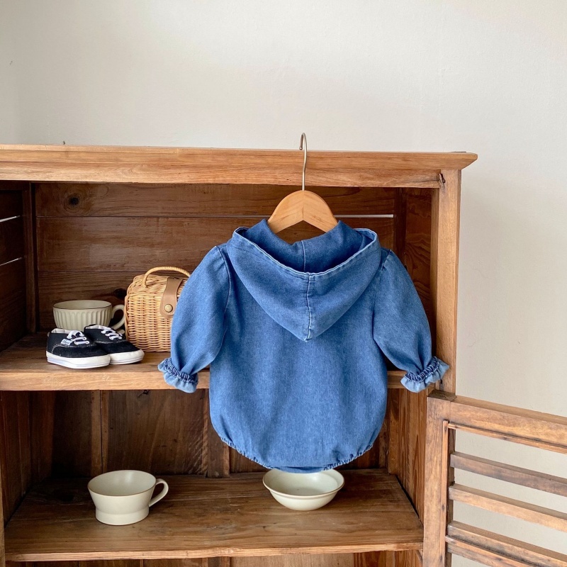 Baby Girl/Boy Cowboy Hooded Double Pocket Long Sleeve Bodysuit