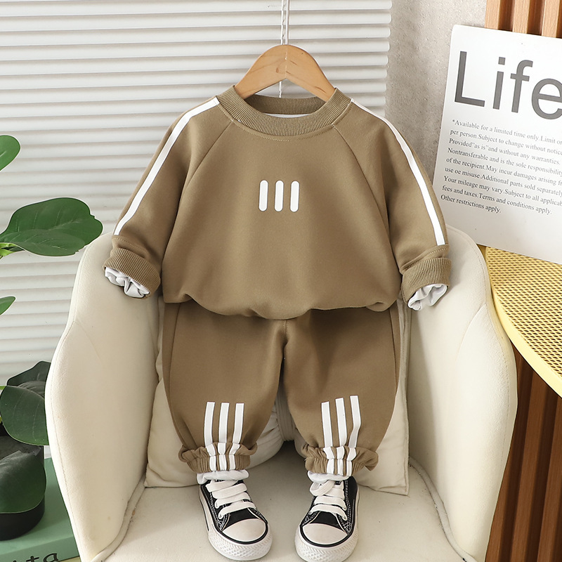2pcs Baby Boy Long Sleeve Round Neckline With Vertical Stripes Set