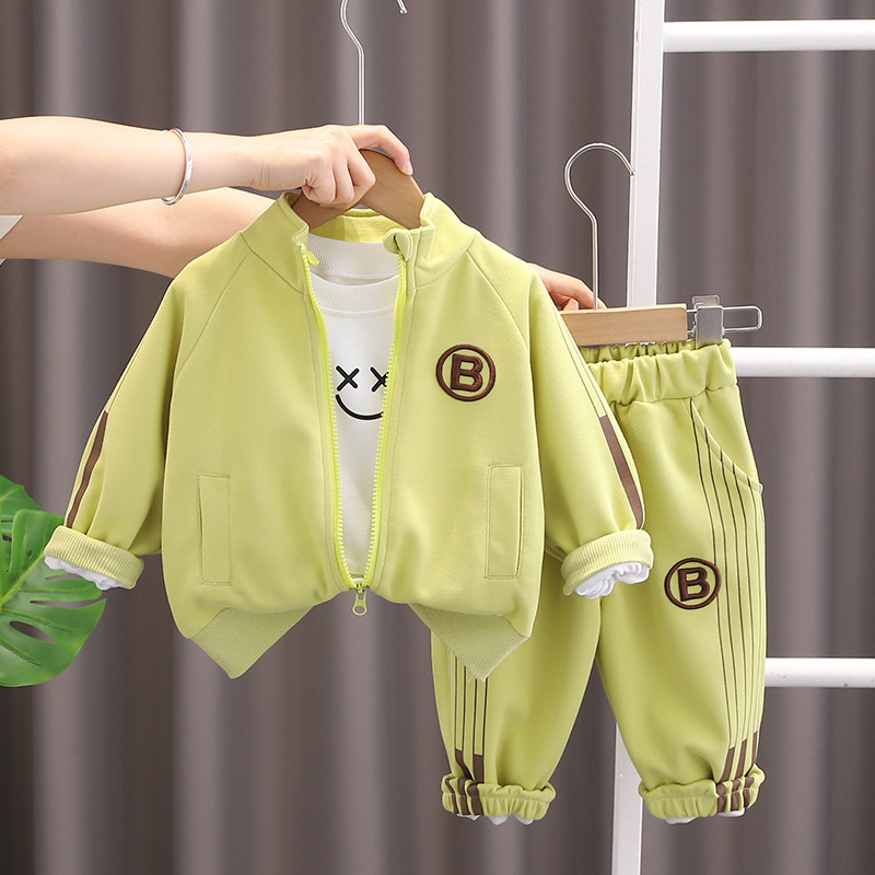 3pcs Baby Boy/Girl Long Sleeve Smiley Zip Letter B Embroidery Set