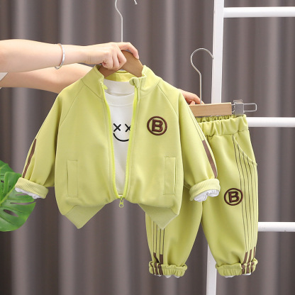 3pcs Baby Boy/Girl Long Sleeve Smiley Zip Letter B Embroidery Set