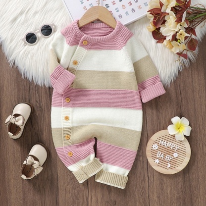 Baby Girl/Boy Knit Stripes Long Sleeve Romper