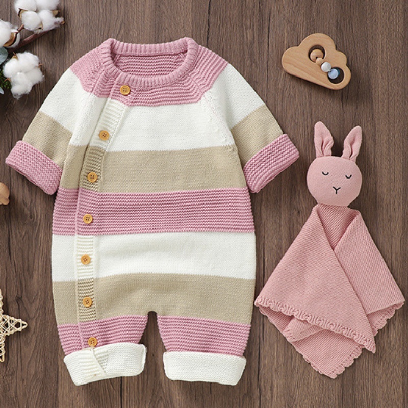 Baby Girl/Boy Knit Stripes Long Sleeve Romper