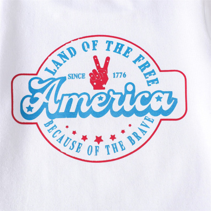 2pcs Baby Boy/Girl Independence Day Reversible Blue Letter Print T-shirt with Pant Set