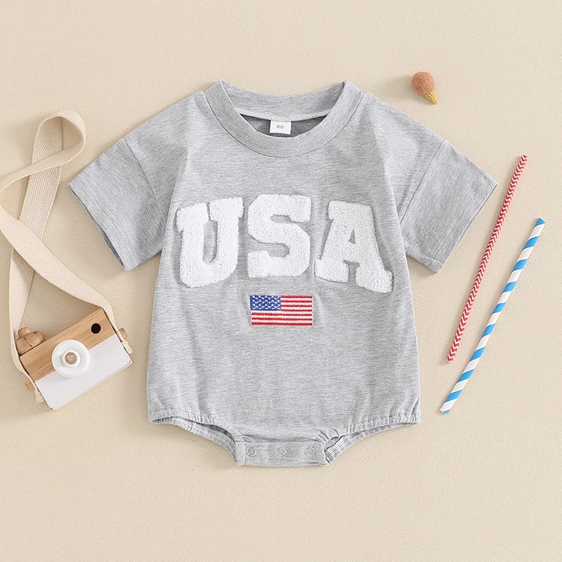 Baby Boys Embroidered American Flag Short Sleeve Bodysuit