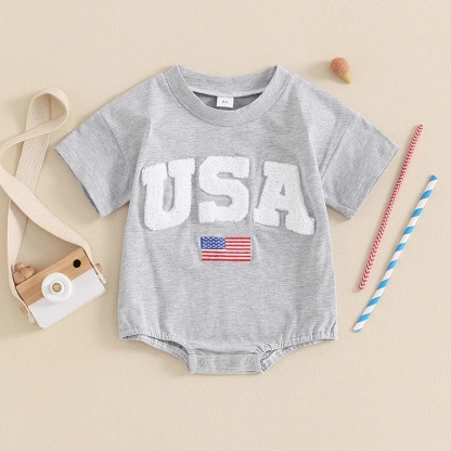 Baby Boys Embroidered American Flag Short Sleeve Bodysuit