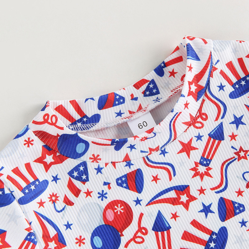 Baby Boy/Girl Independence Day Flag Print Crew Neck Short Sleeve Romper