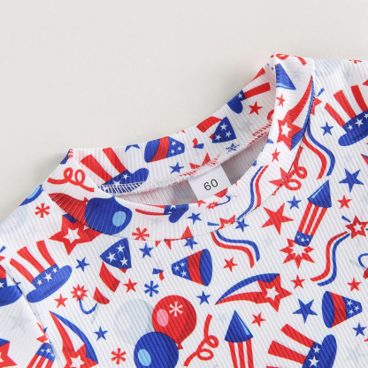 Baby Boy/Girl Independence Day Flag Print Crew Neck Short Sleeve Romper