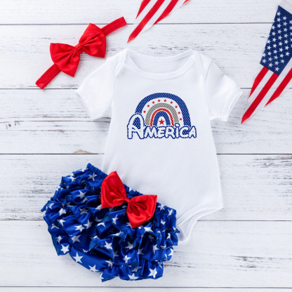Baby Boys Independence Day Letter Print Bodysuit + Pant +Hairband Three-piece set