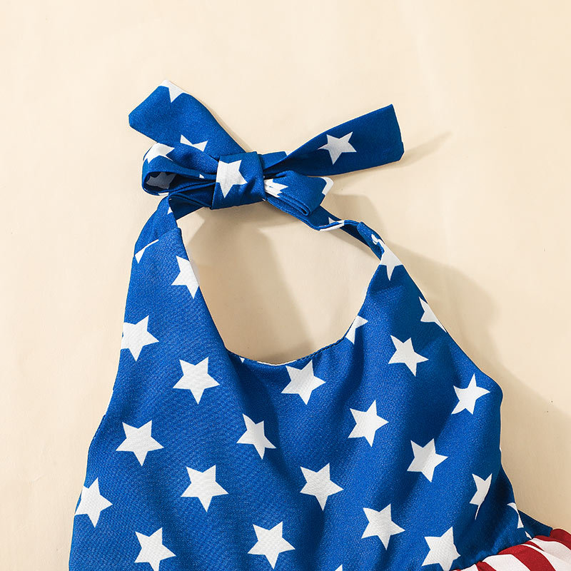 Baby Girl Independence Day Stripes and Stars Sling-shirt+ Pant + Hairband 3pcs Set