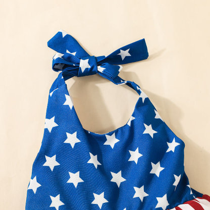 Baby Girl Independence Day Stripes and Stars Sling-shirt+ Pant + Hairband 3pcs Set