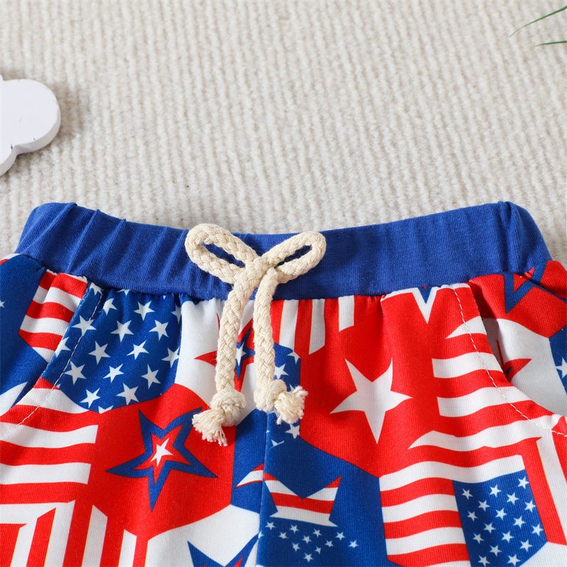 2pcs Baby Boy/Girl Independence Day cap and Letter Print Sleeveless with Pant Set